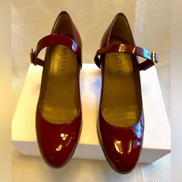Anyi Lu red patent leather detachable strap Mary Jane pumps made in Italy 38.5 - Picture 2 of 10